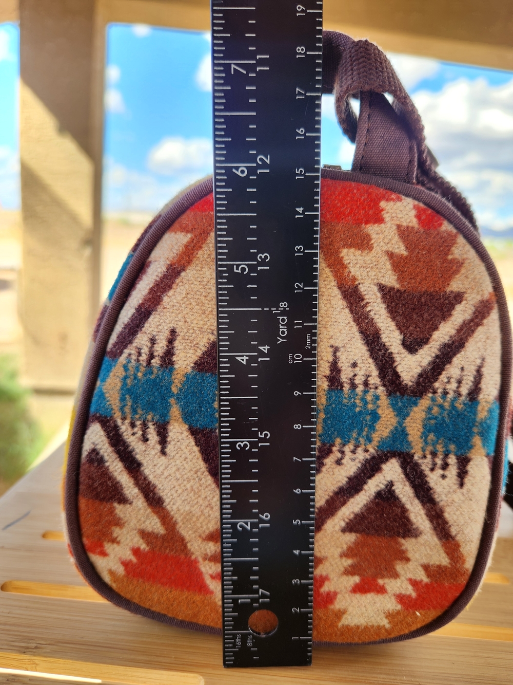 Pendleton Leather-Trim Wool Blanket - Multi-Color Aztec Western Style. - Picture 5 of 9